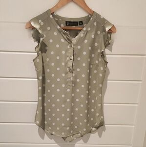 New York & Company Polka Dot Sleeveless Blouse | Size S | Sage green & White